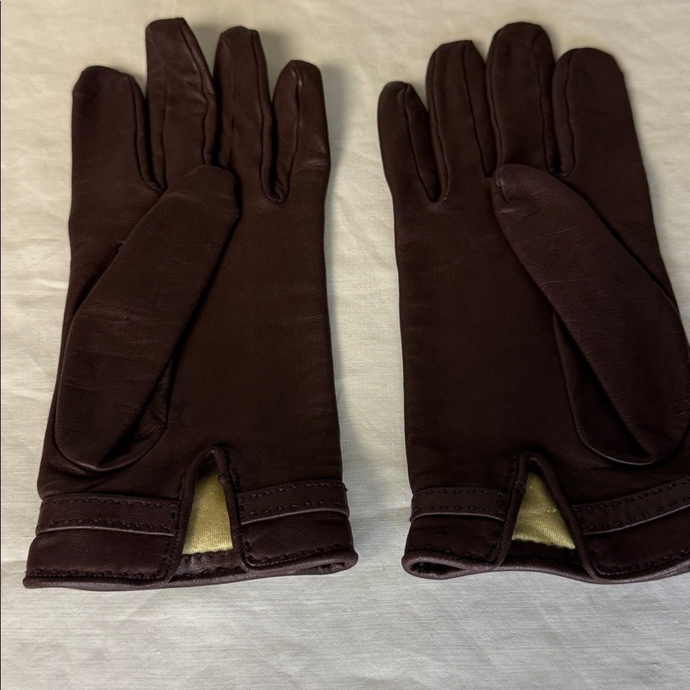 Hermès Grennan Leather Gloves – Brown | Silver Hardware | Size 7.5 - Picture 5 of 6